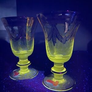 Vintage Interglass Italy 2pc Luxury Crystal Water Goblets, Hand Blown 24K Gold